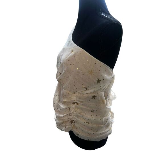 Torrid 4XL Chiffon satin  Foil One Shoulder Crop Top Ivory Plus astronomy - Picture 4 of 9